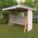 مراجيح للحدائق من خشب سويدي بلون بيج مع تاندة وستائر فاخرة