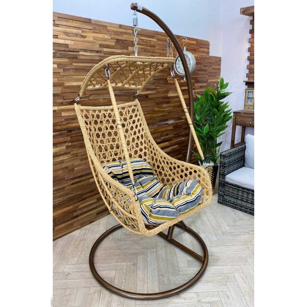 Hanging chair 210×110×190 cm - Brown كرسي مرجيحة رتان بني فاخر بتصميم واسع ومتين للحدائق والفيلات - الصورة 1