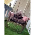 مرجيحة منزلية حديد مقاوم للصدأ بخيوط قطنية – لون بني أنيق