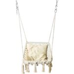 ⁦كرسي Makramia من خيوط القطن وإطار حديد مقاوم للصدأ باللون البيج⁩ - الصورة ⁦3⁩