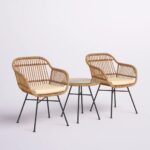 ⁦طقم اثاث خارجي من رتان ومعدن بلون بيج وأسود بتصميم عصري أنيق⁩ - الصورة ⁦10⁩