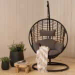 مرجيحة معلقة سوداء من حديد ورتان بخامة سوفت مريحة – تصميم عصري وأنيق