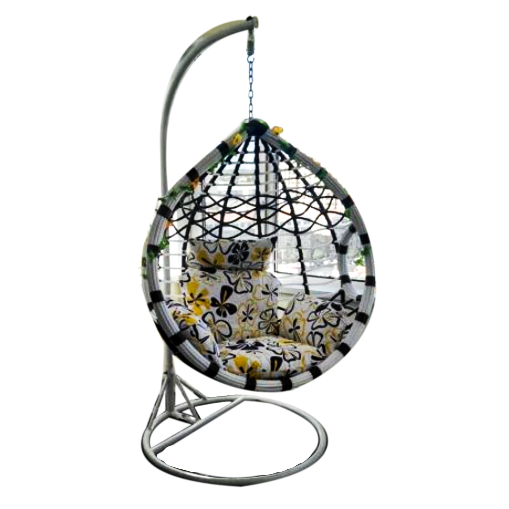 Single Hanging Chair Plastic Rattan - White مرجيحة بلكونه من بلاستيك رتان وإسفنج بتصميم عصري مريح - الصورة 1