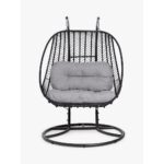 ⁦مرجيحه رتان سوداء بتصميم معدني أنيق ومقعد كتان فاخر⁩ - الصورة ⁦3⁩