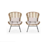 ⁦كراسي راتان لون بيج مشبح طقم كراسي بلكونة بتصميم عصري⁩ - الصورة ⁦4⁩