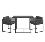 ⁦كراسي راتان أسود مع قماش رمادي – طقم عصري فاخر⁩ - الصورة ⁦5⁩