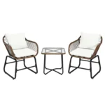 ⁦كراسي راتان بني فاتح مع قماش تركواز | طقم عملي وأنيق⁩ - الصورة ⁦5⁩