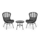 ⁦كراسي حديقة رتان أسود مع طقم ترابيزة وقماش رمادي غامق⁩ - الصورة ⁦5⁩