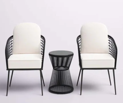 كراسي راتان أسود مع ترابيزة أوف وايت – تصميم عصري طبيعي