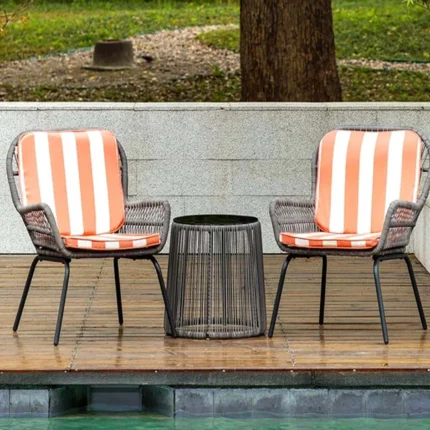 كراسي حديقة رتان رمادي مع قماش أورانج – طقم عصري فاخر