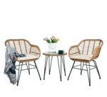 ⁦كراسي راتان بيج مشبح مع طقم ترابيزه أوف وايت – تصميم عصري فاخر⁩ - الصورة ⁦5⁩