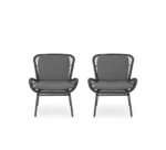 ⁦طقم كراسي بلكونة رتان أسود مع قماش رمادي عصري⁩ - الصورة ⁦4⁩