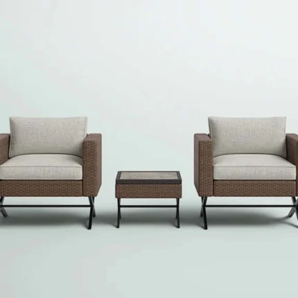 كراسي راتان طقم بني مع ترابيزة رمادي فاتح أنيقة