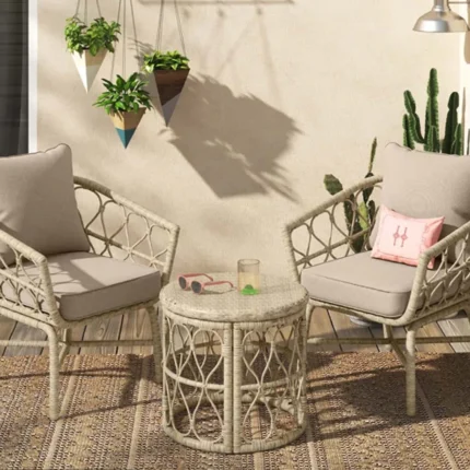 كراسي راتان طقم اثاث خارجي رتان طحيني بتصميم عصري