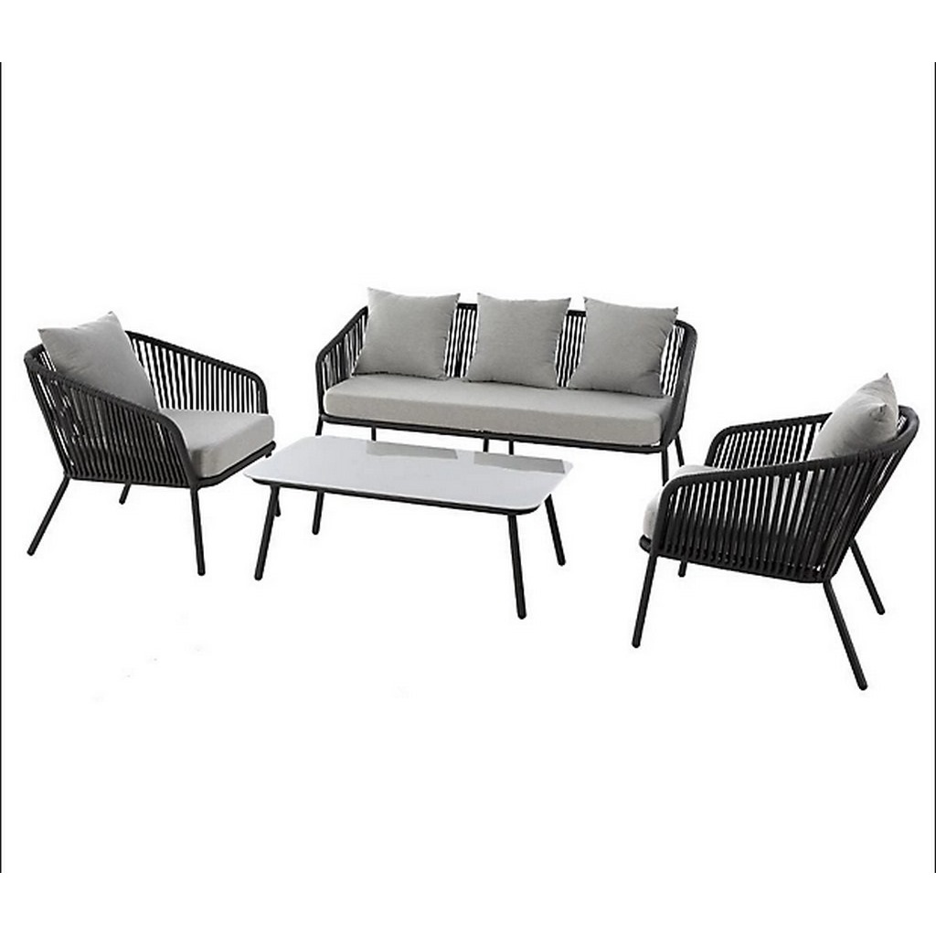 4-piece outdoor furniture set - Black - طقم اثاث خارجى معدني أسود أنيق بتصميم عملي ومتين - الصورة 1