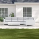 ⁦جلسات خارجية طقم أثاث خارجي رتان أبيض مع قماش رمادي فاتح مودرن⁩ - الصورة ⁦5⁩