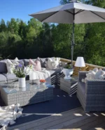 ⁦جلسات خارجية رتان أبيض ورمادي – طقم اثاث خارجي مودرن ومتكامل⁩ - الصورة ⁦9⁩