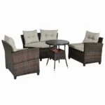 ⁦جلسات خارجية للمنازل رتان بني عشوائي مع قماش طحيني – أثاث خارجي مودرن⁩ - الصورة ⁦4⁩