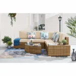 ⁦جلسات حدائق خارجية رتان بني فاتح مع قماش طحيني | أثاث خارجي فاخر⁩ - الصورة ⁦3⁩