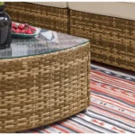 ⁦جلسات حدائق خارجية رتان بني فاتح مع قماش طحيني | أثاث خارجي فاخر⁩ - الصورة ⁦4⁩