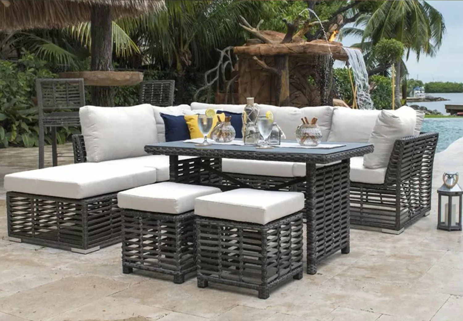Acacia rattan set suitable for 7 people جلسات خارجية طقم اثاث خارجي رتان فيراني بتصميم عصري - الصورة 1