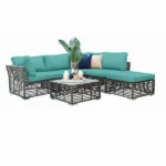 ⁦جلسات خارجية للمنازل رتان فيراني مع قماش أخضر – أثاث خارجي مودرن⁩ - الصورة ⁦4⁩