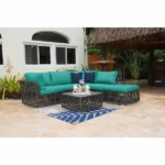 ⁦جلسات خارجية للمنازل رتان فيراني مع قماش أخضر – أثاث خارجي مودرن⁩ - الصورة ⁦5⁩