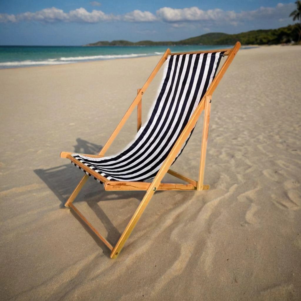 Beach chair1 كرسي بحر خشب زان بلون أسود وأبيض مقاوم للمياه والشمس - الصورة 1