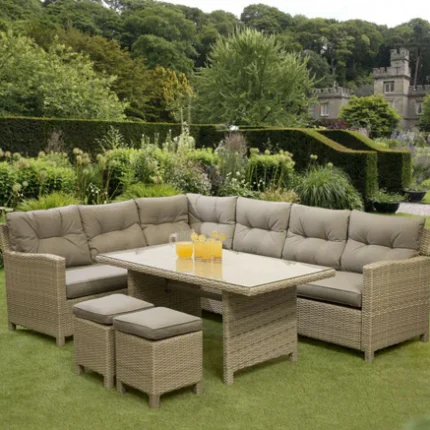 ركنة رتان كريمي لجلسات خارجية للمنازل | أثاث خارجي عصري مقاوم للصدأ