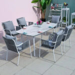 كراسي سفرة مودرن رمادي مع ترابيزة 120×80 – قماش الدك