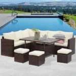 جلسات حدائق خارجية رتان بني أوف وايت بتصميم فاخر | أثاث خارجي