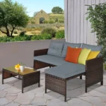 جلسات حدائق خارجية رتان بني رمادي بتصميم مودرن | أثاث خارجي فاخر