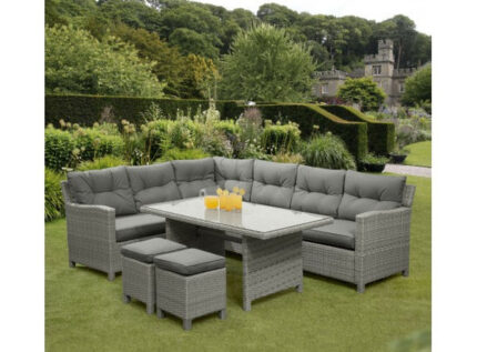 ركنة رتان رمادي لجلسات خارجية فاخرة | أثاث خارجي معدني مقاوم للصدأ