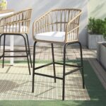 كرسي بار حديد مع رتان بيج عالي الجودة لمطاعم وكافيهات