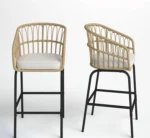 ⁦كرسي بار حديد مع رتان بيج عالي الجودة لمطاعم وكافيهات⁩ - الصورة ⁦4⁩