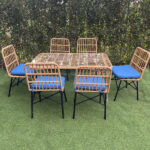 كراسي سفرة مودرن طقم رتان 6 أفراد فخم مع تنجيد تركواز