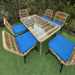 ⁦كراسي سفرة مودرن طقم رتان 6 أفراد فخم مع تنجيد تركواز⁩ - الصورة ⁦5⁩