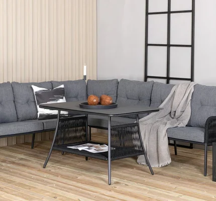 جلسات خارجية رمادي غامق مع هيكل أسود | أثاث خارجي عصري