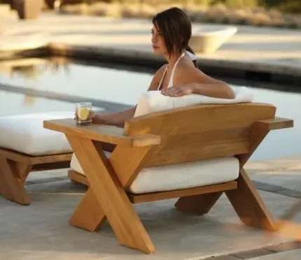 كراسي حديقة خشب طبيعي مع بوف بتصميم مريح للحدائق