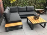 جلسات حدائق خارجية رمادي غامق من اثاث خارجي معدني وخشب طبيعي