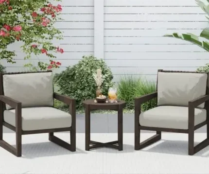 كراسي حديقة خشب موسكي بني غامق مع قماش رمادي