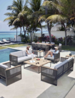 جلسات حدائق خارجية باللون الرمادي الغامق من طقم اثاث خارجي أنيق ومتين