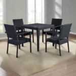 كراسي سفرة رتان أسود مع ترابيزة زجاج خارجية