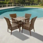 كراسي سفرة مودرن بطقم رتان خشابي مقاوم للصدأ مع ترابيزة أنيقة