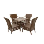 ⁦كراسي سفرة مودرن بطقم رتان خشابي مقاوم للصدأ مع ترابيزة أنيقة⁩ - الصورة ⁦3⁩