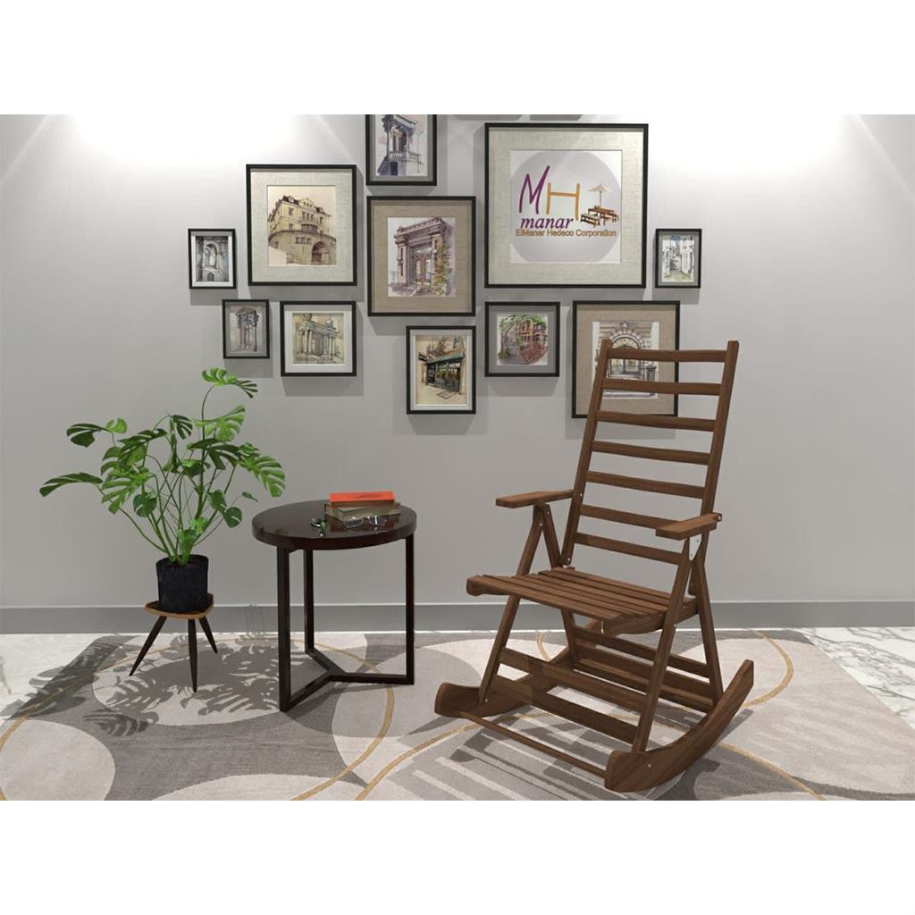 Rocking chair made of beech wood - Brown كرسي خشب هزاز بني قابل للطي من خشب الزان الفاخر - الصورة 1