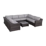 ⁦جلسات خارجية رتان بني مع وسائد رمادية – أثاث خارجي فخم ومقاوم للعوامل الجوية⁩ - الصورة ⁦4⁩