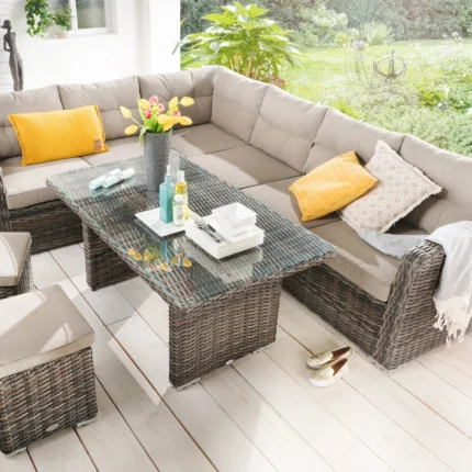 جلسات خارجية طقم أثاث خارجي رتان بني مودرن – مساحة فاخرة لحديقتك