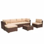 ⁦جلسات خارجية للمنازل من الرتان البني بتصميم بيج أنيق | اثاث خارجي مودرن⁩ - الصورة ⁦4⁩