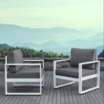 كراسى حديد مودرن قطعتين أبيض ورمادي كتان فخم تصميم أنيق مصنع مباشر